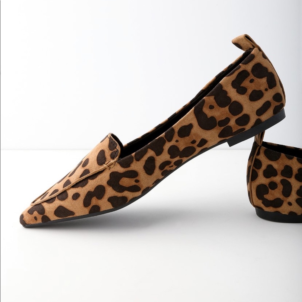 Lulus Emmy Leopard Suede Pointed Loafers Summer Shoes - Picture 2 of 4